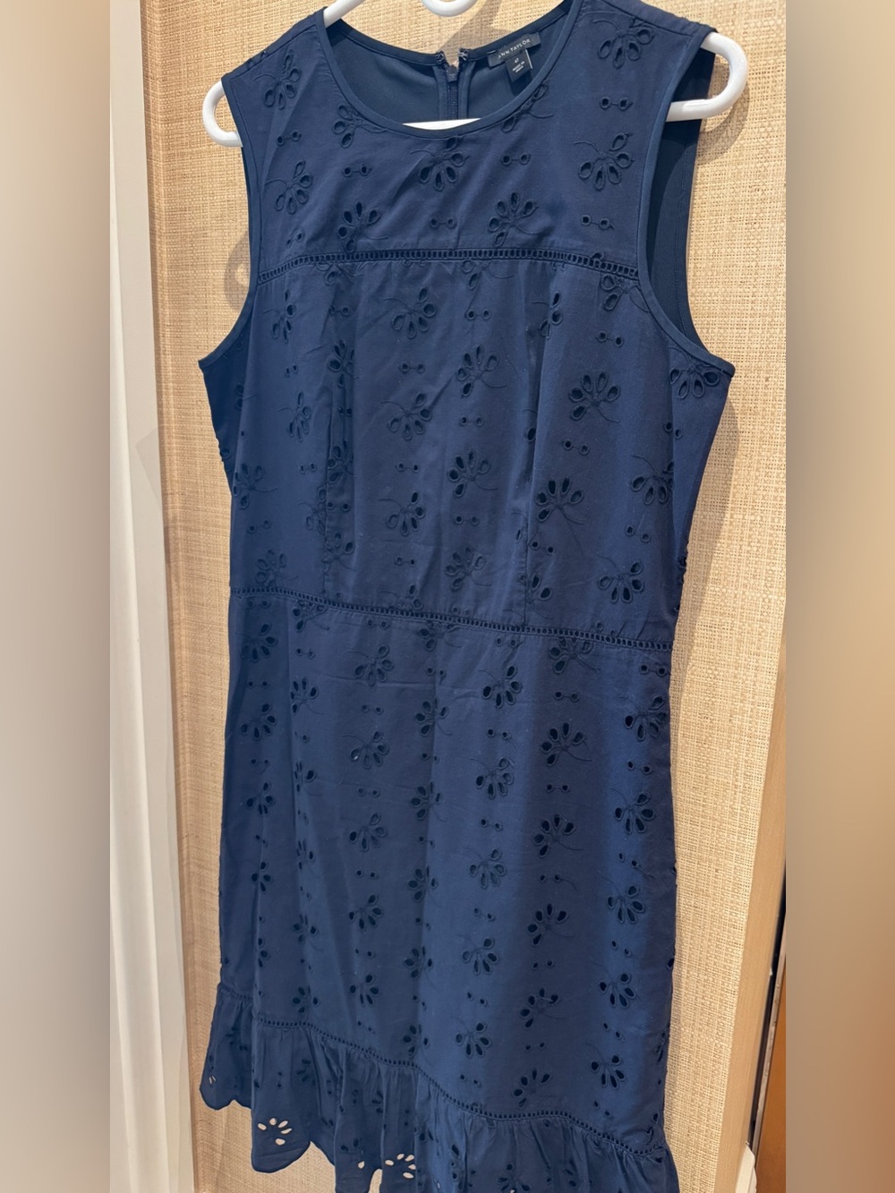 Ann Taylor Navy Eyelet Ruffle-Hem Sleeveless Dress